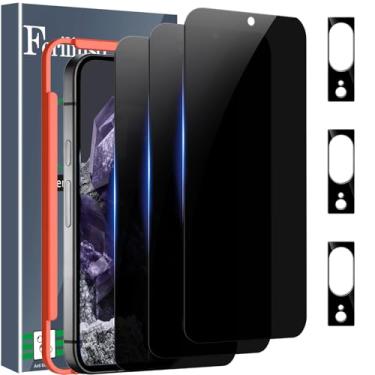 Imagem de Ferilinso Pacote com 3 protetores de tela de privacidade para Google Pixel 8 com 3 unidades de vidro temperado protetor de lente de câmera acessórios para celular protetor de pantalla amigável para