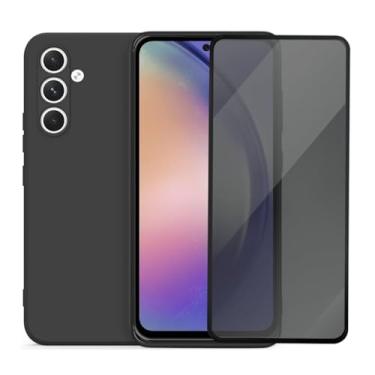 Imagem de Capa Aveludada e Película de Privacidade 3D Compatível Samsung Galaxy A54 Capinha Preta Premium e Película Anti-Espião