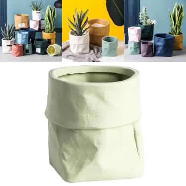 Imagem de Boxonly Vaso de plantas de interior, vaso de cerâmica de 10 cm (pequeno) com orifício de drenagem e almofada de malha – Vaso de flores decorativo moderno com pires anexados, perfeito para casa e