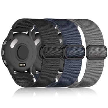 Imagem de Pulseiras elásticas esportivas de nylon de 22 mm compatíveis com Garmin Vivoactive 4/Venu 3/Venu 2/Forerunner 265/255, pacote com 3 pulseiras de substituição para homens e mulheres, Preto + cinza +