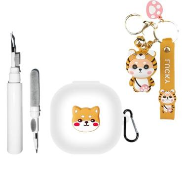 Imagem de [4 em 1] Capa de silicone SKPY compatível com SHOKZ OpenFit 2 com pingente e chaveiro, linda capa protetora à prova de choque de tigre de desenho animado para homens e mulheres