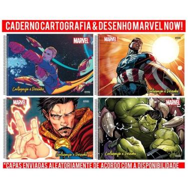 Imagem de Kit 2 Caderno Marvel Now Espiral 80 Fls + Cartografia e Desenho Vingad