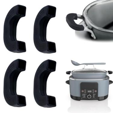 Imagem de MOROBOR 2 pares de capas de alça de panela de silicone, capas pretas antiderrapantes resistentes ao calor compatíveis com Ninja Crockpot Slow Cooker capa de alça de silicone reutilizável