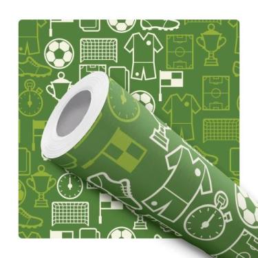 Imagem de Papel De Parede Adesivo Lavável Simbolos De Futebol Branco Com Fundo V