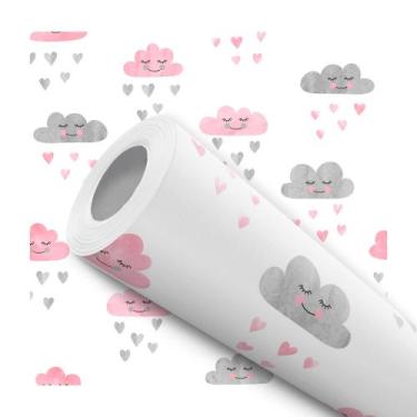 Imagem de Papel De Parede Vinílico Nuvem Rosa e Cinza Infantil Quarto           