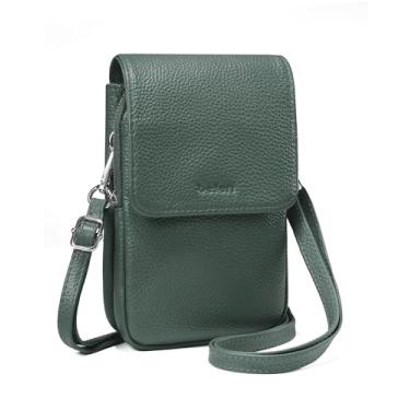 Imagem de befen Bolsa transversal feminina de couro legítimo, bolsa transversal para celular com compartimentos para cartão com bloqueio de RFID, Verde, Small