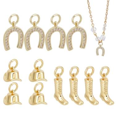 Imagem de BENECREAT Pingentes de cowboy ocidentais banhados a ouro 18 quilates, 12 peças, 3 estilos, berloques de latão em ferradura vintage para brincos faça você mesmo, colar, joias, achados, orifício: 3 mm