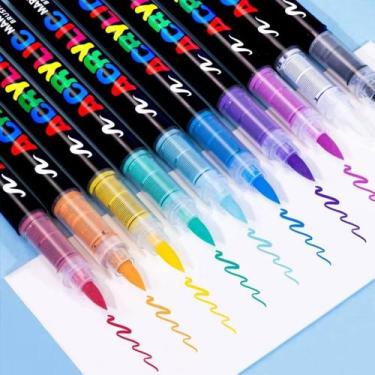 Imagem de Kit 12 Canetas Brush Pen Pincel Acrílica Marcador Permanente Colorida 