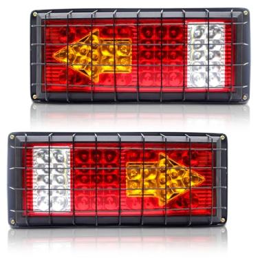 Imagem de Xuzimaoyi Luzes traseiras de LED Luzes traseiras de LED universais Montagem de luz traseira de freio lâmpada de corrida com malha de ferro para reboque caminhão carro barcos ônibus 2 peças (seta