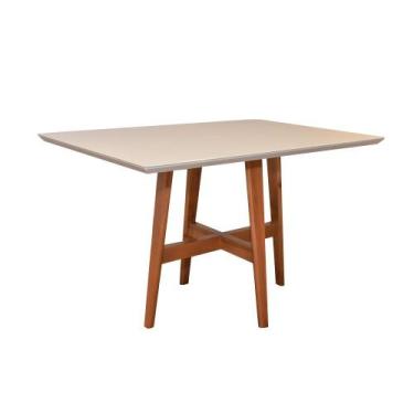 Imagem de Mesa de Jantar Lara Madeira Maciça 120x80 Tampo Com Vidro Off White - 