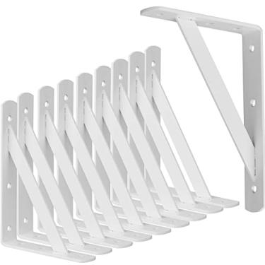 Imagem de CONNOO Suportes de prateleira resistentes de 20,32 cm x 15,24 cm, ângulo de 90 graus, suporte para prateleira de parede, suporte de canto direito em L para prateleiras brancas com parafuso, pacote com 10