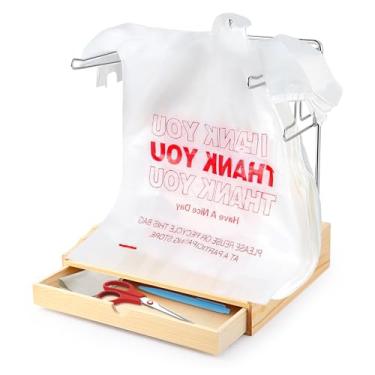 Imagem de U Tag It Suporte De Sacolas Plásticas Para Compras, Cromado Durável Camisetas Com Gaveta Madeira, Organizador Supermercado, Cozinha, Restaurante