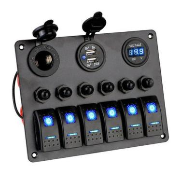 Imagem de Painel Elétrico 6 Botões Carregador Usb Voltímetro 12-24 V - Abrolhos 