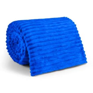 Imagem de Manta Cobertor Casal Microfibra Canelada Coberta Macia Riscada Quentinha 1,80x2,00(Azul)