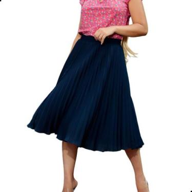 Imagem de Saia Plissada Midi Crepe Moda Evangélica - Look Modas Octavio, P, Azul