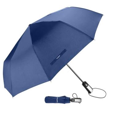 Imagem de Guarda-chuva de viagem TradMall à prova de vento com 10 reforços de fibra de vidro 106,6 cm grande alça ergonômica abre e fecha automaticamente, Azul marinho, Medium