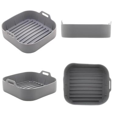 Imagem de Forma Quadrada Premium de Silicone Antiaderente Reutilizável de Alta Resistência com Alças para Fritadeira Elétrica Air Fryer Utensílio de Cozinha com Medidas 19cm x 19cm Prática Moderna e Discreta na Cor Cinza Escuro