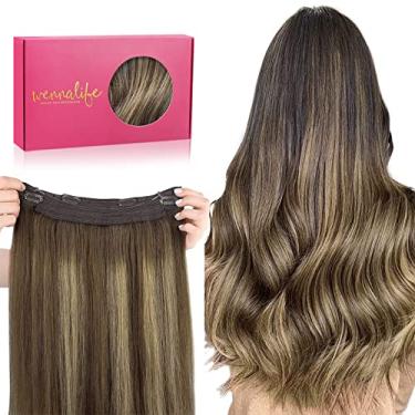 Imagem de WENNALIFE Extensões de Cabelo Humano Real 35,5 cm 75 g Balayage Chocolate Marrom a Caramelo Loiro Remy Fio Invisível Clipe Instalação Liso Marrom Chocolate Balayage para Loiro Caramelo