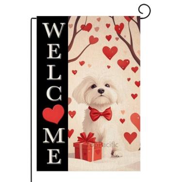Imagem de TopPacific Bandeira de jardim maltês para o dia dos namorados, 30,5 x 45,7 cm, dupla face, coração, pequena, sazonal, dia dos namorados, bandeira para quintal e quintal (13556)