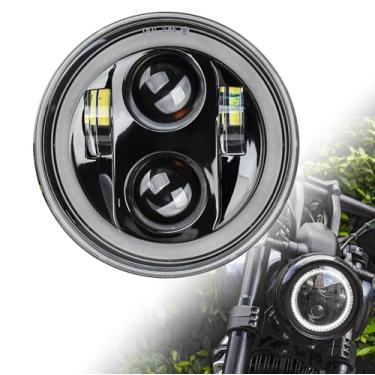 Imagem de SINLIRU Farol De 5,75 Polegadas 5-3/4 Led Preto Para Motocicleta, Branco Fumê, Halo Drl, Dianteiro Indian Scout Dyna Wide Glide Xl1200 Xg750 883 48 Night Road