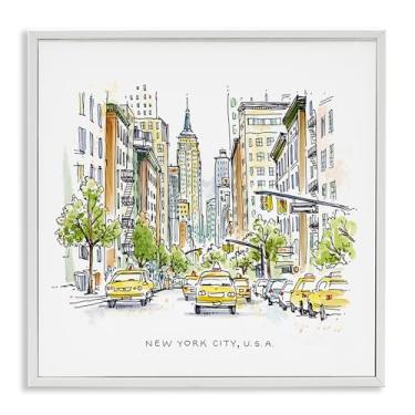 Imagem de Stupell Industries Design de arte giclée emoldurado branco vista da cidade de Nova York por Angela Steahling, 12 x 12