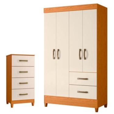 Imagem de Quarto Completo Solteiro Guarda Roupa 4 Portas e Cômoda Mobi - Albatro