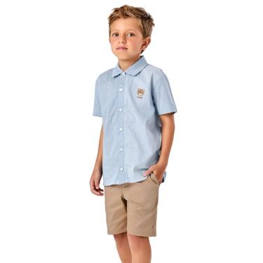 Imagem de Conjunto Infantil Camisa Popeline Listrada Azu Bermuda Sarja