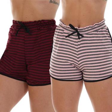 Imagem de Kit 2 Short Saída Praia Fristyle Listrado Feminino Adulto, G, Rosa