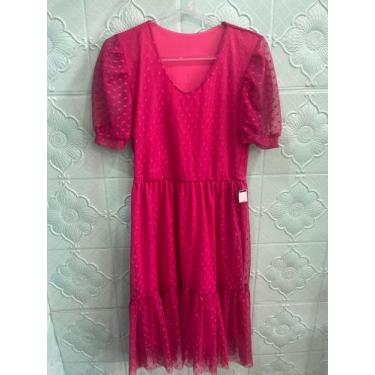 Imagem de Vestido feminino com renda cor rosa -Tamanho M - Q bonita moda