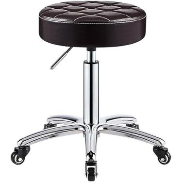 Imagem de Banquinho De Rolamento Com Rodas Almofada Redonda De Couro Pu Bancos Médicos Sem Encosto Cadeira Giratória Hidráulica Ajustável 41-56 Cm Para Salão De Spa Tatua, Wine Red, One Size