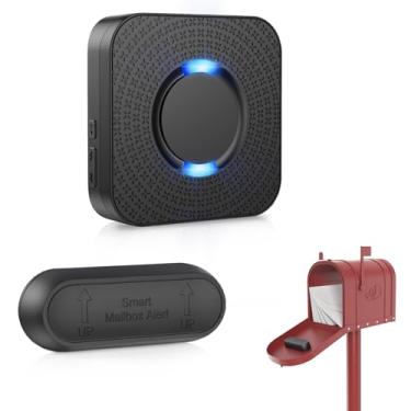 Imagem de Alarme de caixa de correio, sistema de notificação de campainha de correio, alarme de e-mail 183 m, alerta de caixa de correio sem fio de longo alcance com luz LED piscando e lembretes sonoros