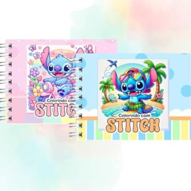 Imagem de Livro de Colorir Stitch Capa Dura 50 Páginas Folha Grossa 180g Caderno de Pintar com Canetinhas Anti Estresse Pintura Aquarela Relaxante C/Folha de Acetato Adulto e Infantil (Azul)