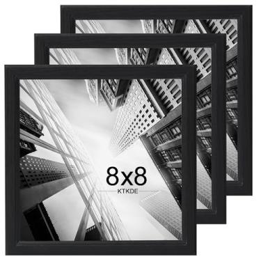 Imagem de KTKDE Conjunto de 3 porta-retratos 20 x 20 cm, madeira preta, para pendurar na parede, para exibição de tapletop, melhor galeria de estúdio de moldura quadrada para fotos, pôsteres e impressões de