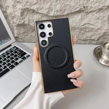 Imagem de YOGISU Capa magnética luxuosa com revestimento em couro fosco e carregamento sem fio para Samsung Galaxy S24 Ultra, à prova de choque (para Samsung Galaxy S24 Ultra/preto)