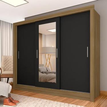 Imagem de Roupeiro 3 Portas Casal Com 2 Espelhos Aurora Bore/pret - M. Arapongas Boreal/preto Fosco