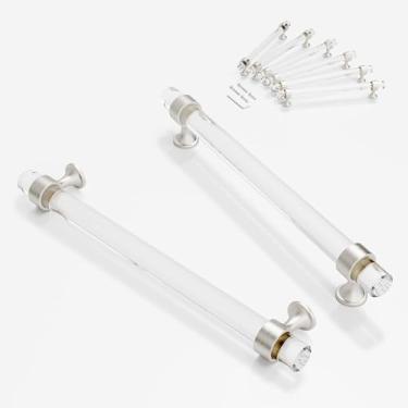 Imagem de CEYMIO Puxadores e puxadores de armário para armários e gavetas, cozinha, banheiro, quarto, níquel escovado, puxador de porta, distância, maçanetas de cristal de vidro 192 mm