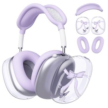 Imagem de BlHMCASE Capa de fone de ouvido para AirPods Max, lindo laço roxo transparente, capa de silicone roxa para fones de ouvido para Apple AirPods Max