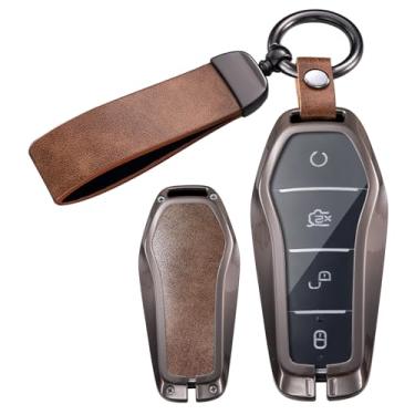 Imagem de ontto Capa de chaveiro adequada para BYD moldura de metal para chave de carro protetor de chave de couro para Han Ev Tang Dm Qin Plus Song Pro MAX Yuan, bolsa anti-arranhões com chaveiro, marrom