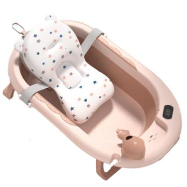 Imagem de Banheira Dobrável Bebê Portátil com Almofada e Termômetro Infantil (Rosa)
