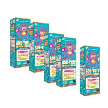 Imagem de Kit 5 Ade-Trix Infantil Vitaminas A D E 5x30ml Morango Flora Nativa - 