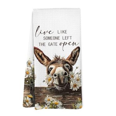 Imagem de Yorhifa Toalhas de prato engraçadas de cozinha burro de fazenda, presentes de fazendeiros para homens mulheres casa de fazenda, viva como alguém deixou o portão aberto toalhas de mão para decoração de