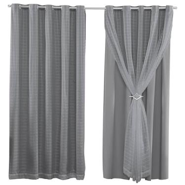 Imagem de Cortina Blackout PVC Com Voil Xadrez 2,80M x 2,50M Sala Quarto 100% Blecaute Para Varão Simples