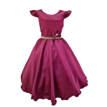 Imagem de Vestido Casual Marsala Infantil Crepe Festa Aniversário Chic