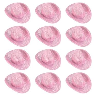 Imagem de PATIKIL Mini chapéus de caubói, 12 peças de chapéu de cowboy ocidental em miniatura para artesanato, decoração de festa, fantasia de boneca para animais de estimação, estilo bolinhas com glitter, rosa
