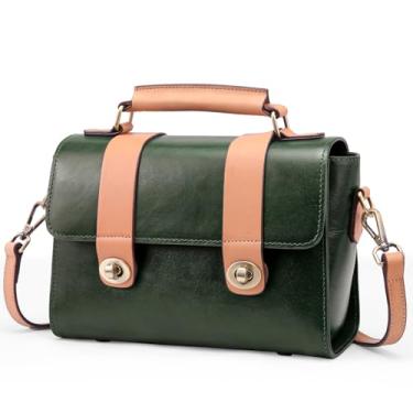 Imagem de Bolsa feminina de couro legítimo: Bolsa carteiro vintage - Bolsa de ombro feminina para viagens e trabalho, Verde