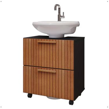 Imagem de Gabinete De Banheiro Prime Armário Pia Coluna Preto Ripado