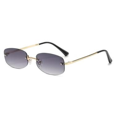 Imagem de Óculos de sol elípticos sem armação retrô, femininos, de metal, côncavos, para fotografia de rua, dourado, cinza, 148 mm
