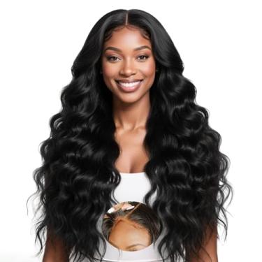 Imagem de Peruca de cabelo humano sem cola de 76 cm, pré-cortada, pré-cortada, fechamento ondulado, 22 x 15 cm, perucas de cabelo humano 200% densidade sem cola, peruca solta ondulada para mulheres, preto