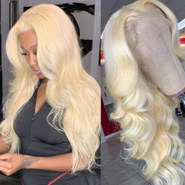 Imagem de Peruca de cabelo humano loiro 613 x 1 613 x 1 peruca de cabelo humano loiro 613 para mulheres pré-arrancadas com cabelo de bebê, perucas onduladas do corpo loiro brasileiro 56 cm