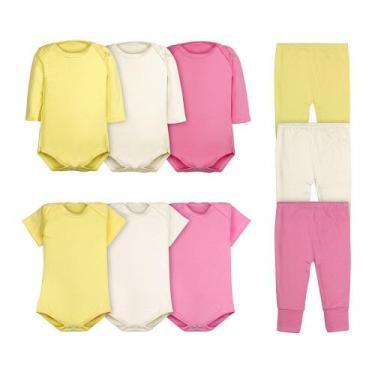 Imagem de Roupa de Bebê Body e Calça Mijão Kit 9 Peças Liso Feminino - DCP kids,